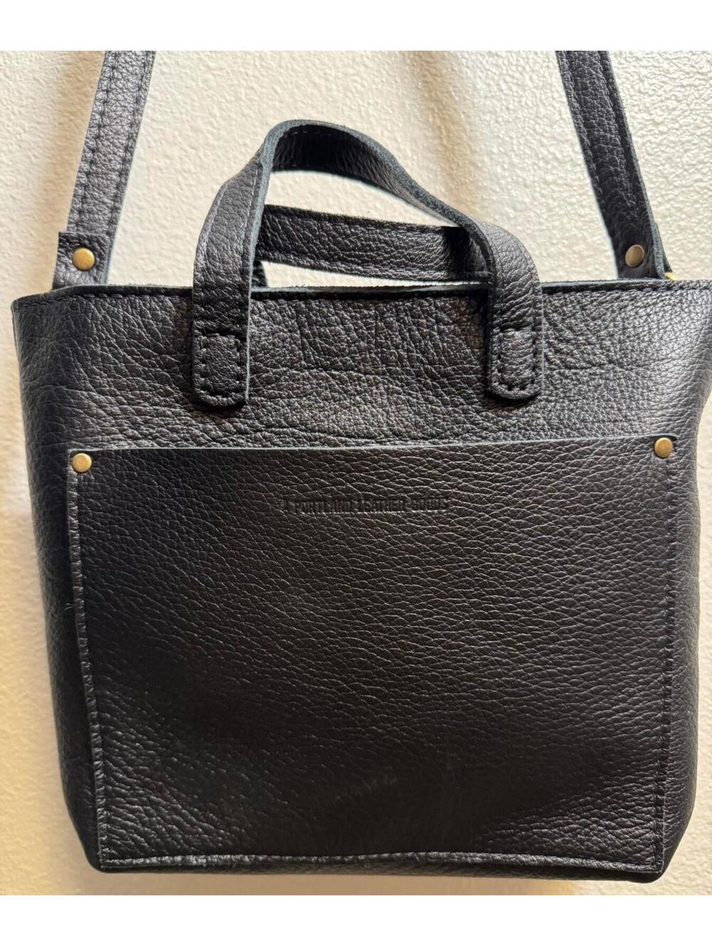 Portland Leather Goods Mini Crossbody Tote with Zipper - Pebbled Black